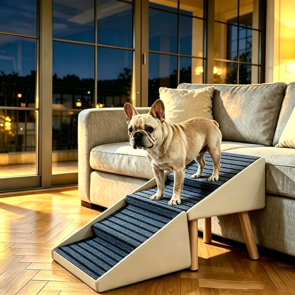 2 in 1 Foldable 4 Step Dog Stairs 18.89 Inch Pet Ramp Anti Slip Carpet Surface Convertible Ottoman Footstool for Small Senior Injured Dogs Access Bed Sofa
