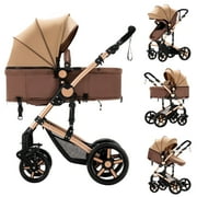 2 in 1 Foldable Baby Stroller All-Terrain Stroller,Convertible Reversible Folding Bassinet Pram with Cup Holder,Portable Travel Stroller for Newborns to Toddlers,Magnesium Alloy,26 pounds,Khaki