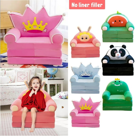 2 In 1 Foldable Plush Teen Sofa With Cartoon Animal Ear & Smiling Face Design, 3-Layer Foldable Structure No Liner Or Filler, Perfect For Teens’ Spaces As Relaxation Seating
