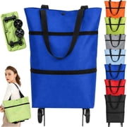 2 in 1 Foldable Shopping Trolley Bag with Wheels, Large Capacity Rolling Grocery Cart, Lightweight Collapsible Shopping Cart for Travel Camping and Shopping