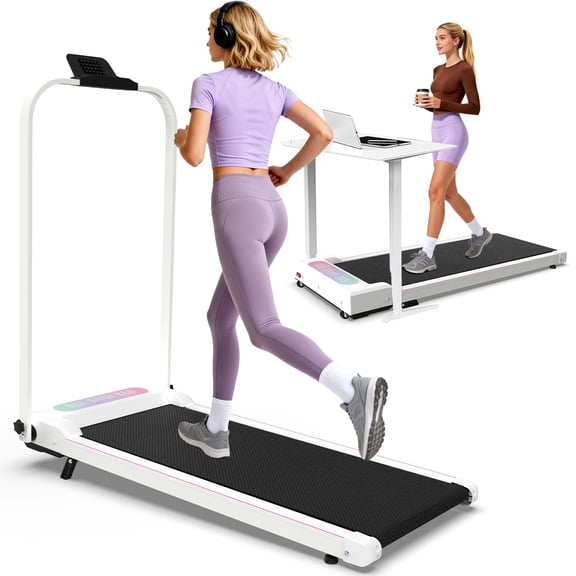 2 in 1 Foldable Walking Pad with Incline and Handle Bar, Compact Under Desk Treadmill with LED Display & Remote Control, Portable Treadmills for Home Office Small Spaces, 300 LBS Capacity