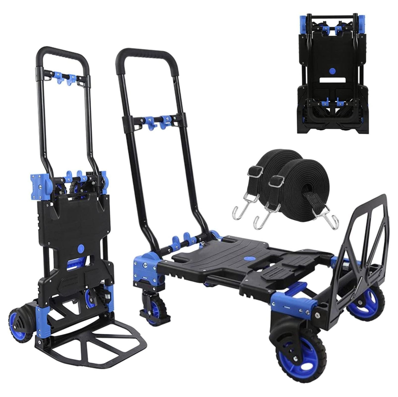 2-in-1 Folding Hand Truck Dolly 330LB Load Carrying, Hand Truck Foldable Dolly With Retractable Handle And 4 Rubber Wheels, Portable Folding Hand Cart For Moving/Travel/Office(Green - View #13