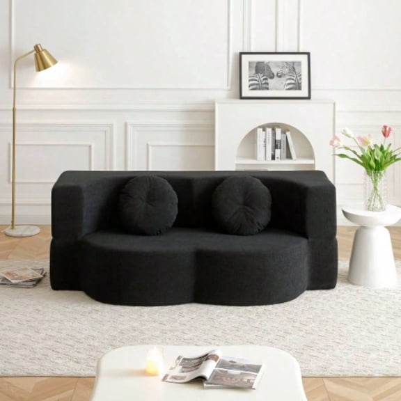 2 - in - 1 Folding Sofa Bed with Pillow, Twin Sleeper Sofa, Floor Futon Loveseat Couch, Foam Folding Mattress Sleeper Living Room, Guest Use, Office, Apartment, No Assembly Required, Black