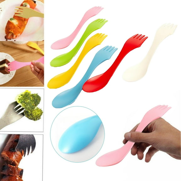 2 in 1 Fork and Spoon Combo, 6-Pack Travel Plastic Self-Feeding Utensils for Lunch Box, Lightweight Utensil for Camping, Hiking, Picnics, Everyday Use