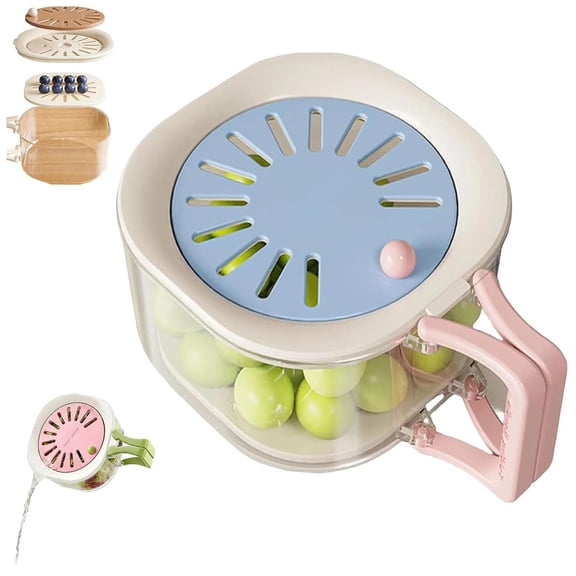 2 in 1 Fruit Strainer Container with Lid, 2026 New Portable Colander for Kitchen Fridge, Upgraded Kitchen Fruit Berry Drainer Basket for Berries, Grapes, Lettuce, Ideal for Picnics