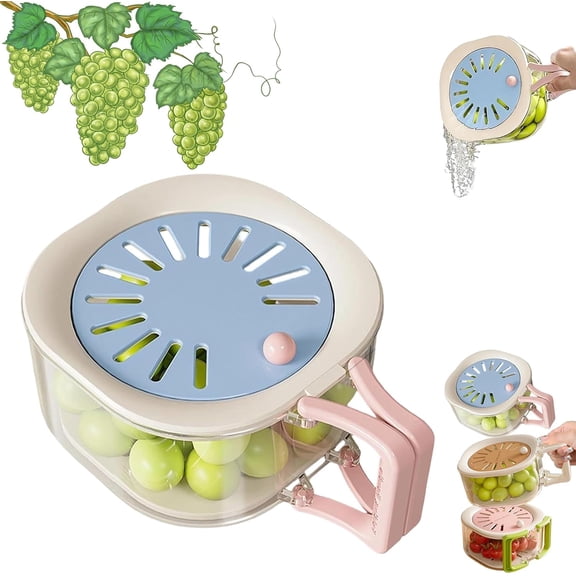 2 in 1 Fruit Strainer Container with Lid,Fruit Drainer Container,Multipurpose Drain Basket with Foldable Handle,Large Capacity Draining&Preservation Container for Fridge Kitchen Counter (Blue)