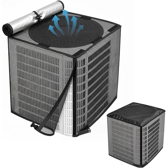 2 in 1 Full Mesh Air Conditioner Covers for Outside with Detachable Waterproof Fabric Top,All Season Outdoor AC Units Cover Against Leaves,Debris,Ice,Snow,24x24x30in