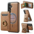 thumbnail image 1 of 2 in 1 Function Detachable Magnetic Phone Cases Compatible with Samsung Galaxy S25 Case with Card Holder Ring, Compatible with Magsafe Wallet, Slim Fit PU Leather Men RFID Blocking, Brown, 1 of 10