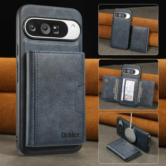 2 In 1 Function Wallet Case for Google Pixel 10 / 10 Pro Compatible with MagSafe for Men Women, Detachable Magnetic Wallet Phone Case with Card Slots Holder, Support Magnetic Car Mount - Blue