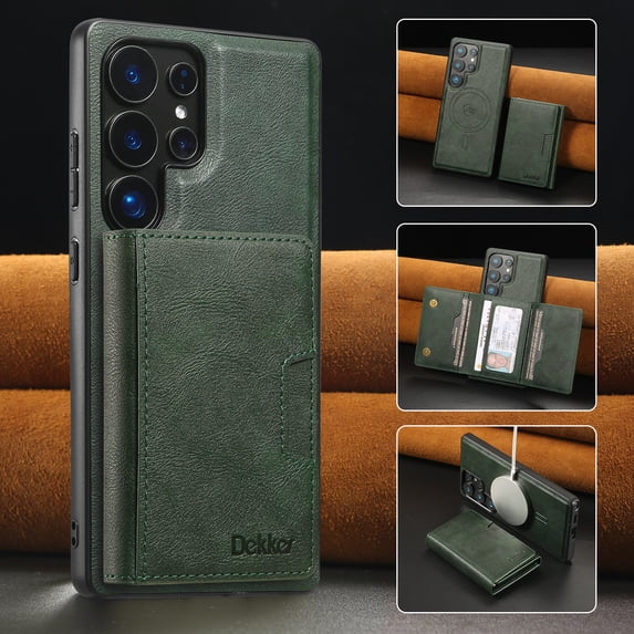 2 In 1 Function Wallet Case for Samsung Galaxy S23 Ultra Compatible with MagSafe for Men Women, Detachable Magnetic Wallet Phone Case with Card Slots Holder, Support Magnetic Car Mount - Green