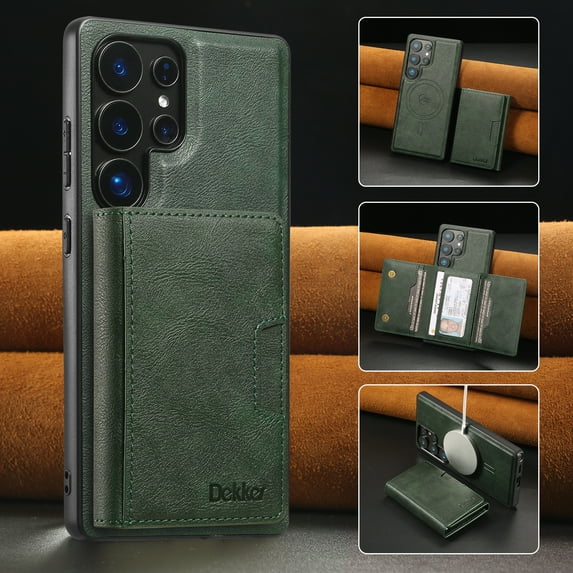 2 In 1 Function Wallet Case for Samsung Galaxy S25 Plus Compatible with MagSafe for Men Women, Detachable Magnetic Wallet Phone Case with Card Slots Holder, Support Magnetic Car Mount - Green