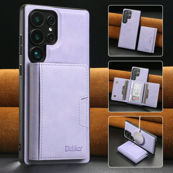 2 In 1 Function Wallet Case for Samsung Galaxy S25 Ultra Compatible with MagSafe for Men Women, Detachable Magnetic Wallet Phone Case with Card Slots Holder, Support Magnetic Car Mount - Purple