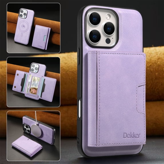 2 In 1 Function Wallet Case for iPhone 15 Pro Compatible with MagSafe for Men Women, Detachable Magnetic Wallet Phone Case with Card Slots Holder, Support Magnetic Car Mount - Purple
