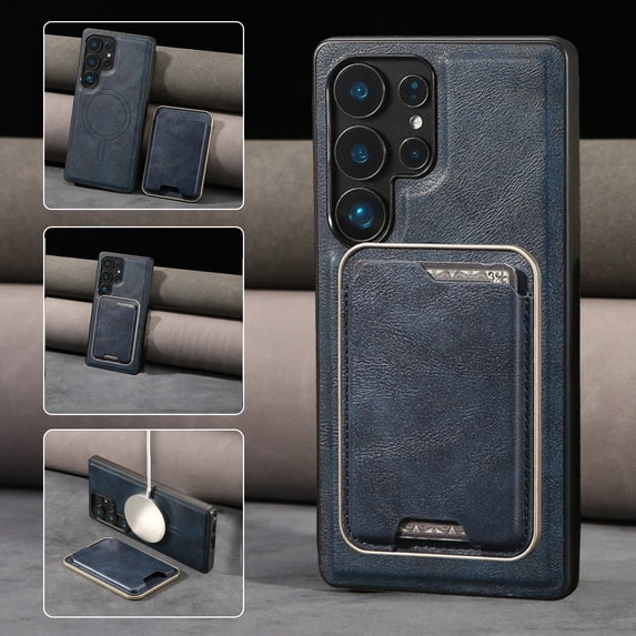 2 In 1 Functuon Case for Samsung Galaxy S23 Ultra, PU Leather Detachable Magnetic Card Bag, Support Magnetic Wireless Charger, Shockproof Protective Lightweight Phone Cover for S23 Ultra, Blue