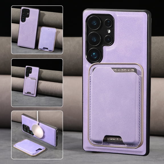 2 In 1 Functuon Case for Samsung Galaxy S24 Plus, PU Leather Detachable Magnetic Card Bag, Support Magnetic Wireless Charger, Shockproof Protective Lightweight Phone Cover for S24 Plus, Purple