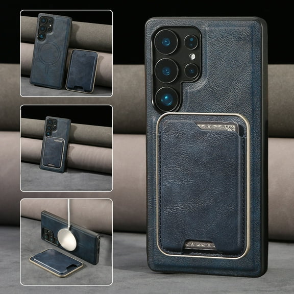 2 In 1 Functuon Case for Samsung Galaxy S25 Plus, PU Leather Detachable Magnetic Card Bag, Support Magnetic Wireless Charger, Shockproof Protective Lightweight Phone Cover for S25 Plus, Blue
