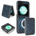 thumbnail image 1 of 2 In 1 Functuon Case for Samsung Galaxy Z Flip 5, PU Leather Detachable Magnetic Card Bag, Support Magnetic Wireless Charger, Shockproof Protective Lightweight Cover for Galaxy Z Flip 5, Blue, 1 of 7
