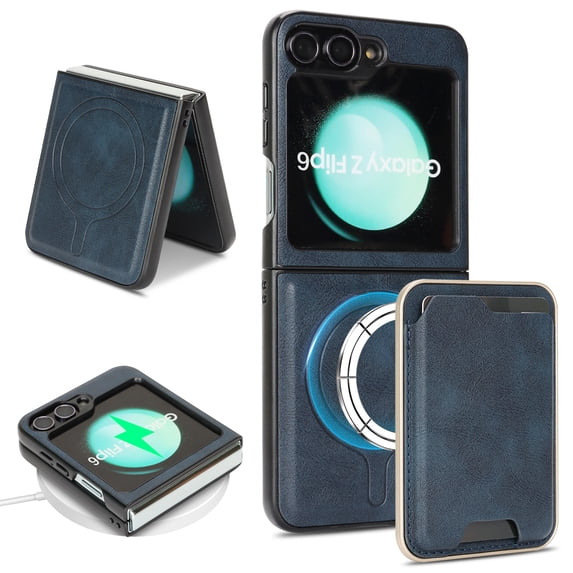 2 In 1 Functuon Case for Samsung Galaxy Z Flip 5, PU Leather Detachable Magnetic Card Bag, Support Magnetic Wireless Charger, Shockproof Protective Lightweight Cover for Galaxy Z Flip 5, Blue