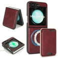 thumbnail image 1 of 2 In 1 Functuon Case for Samsung Galaxy Z Flip 6, PU Leather Detachable Magnetic Card Bag, Support Magnetic Wireless Charger, Shockproof Protective Lightweight Cover for Galaxy Z Flip 6, Winered, 1 of 6