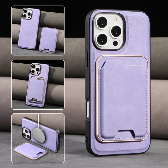2 In 1 Functuon Case for iPhone 12 Pro Max, PU Leather Detachable Magnetic Card Bag, Support Magnetic Wireless Charger, Shockproof Protective Lightweight Phone Cover for iPhone 12 Pro Max, Purple
