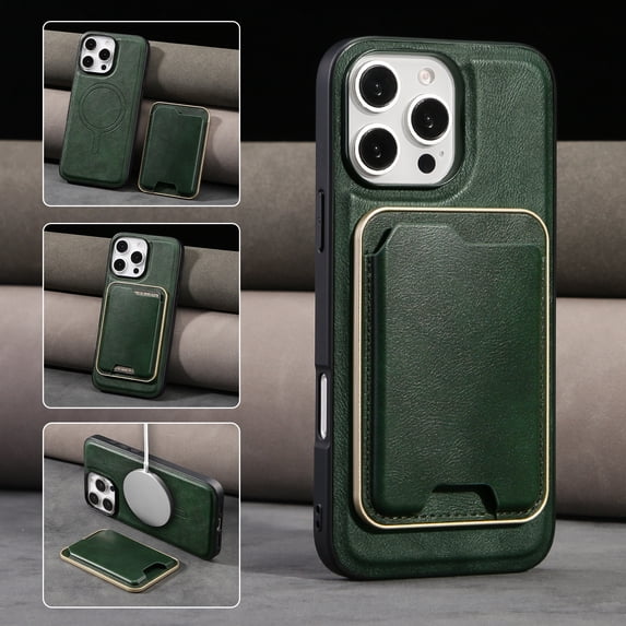 2 In 1 Functuon Case for iPhone 13 Pro Max, PU Leather Detachable Magnetic Card Bag, Support Magnetic Wireless Charger, Shockproof Protective Lightweight Phone Cover for iPhone 13 Pro Max, Green