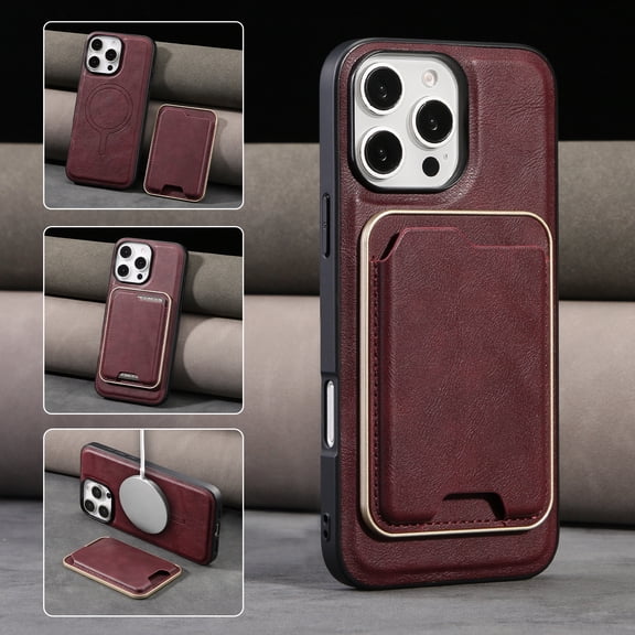 2 In 1 Functuon Case for iPhone 13 Pro, PU Leather Detachable Magnetic Card Bag, Support Magnetic Wireless Charger, Shockproof Protective Lightweight Phone Cover for iPhone 13 Pro, Winered