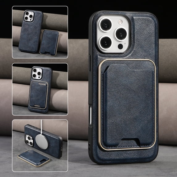 2 In 1 Functuon Case for iPhone 15 Plus, PU Leather Detachable Magnetic Card Bag, Support Magnetic Wireless Charger, Shockproof Protective Lightweight Phone Cover for iPhone 15 Plus, Blue