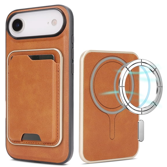 2 In 1 Functuon Case for iPhone Air, PU Leather Detachable Magnetic Card Bag, Support Magnetic Wireless Charger, Shockproof Protective Lightweight Phone Cover for iPhone Air, Brown