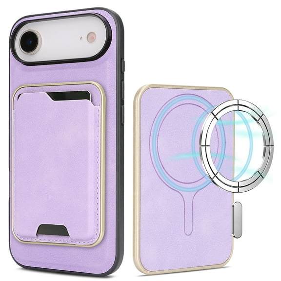 2 In 1 Functuon Case for iPhone Air, PU Leather Detachable Magnetic Card Bag, Support Magnetic Wireless Charger, Shockproof Protective Lightweight Phone Cover for iPhone Air, Purple