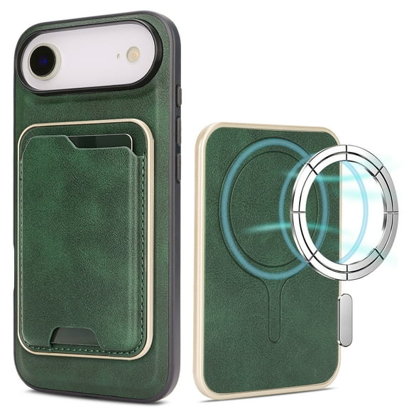 2 In 1 Functuon Case for iPhone Air, PU Leather Detachable Magnetic Card Bag, Support Magnetic Wireless Charger, Shockproof Protective Lightweight Phone Cover for iPhone Air, Green