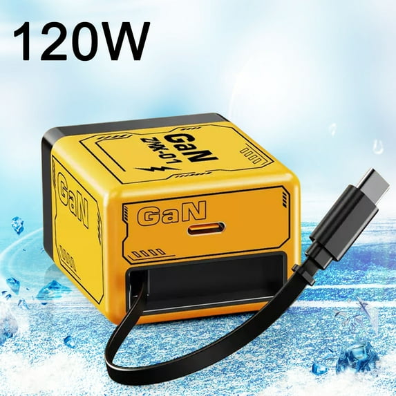 2 In 1 GaN Charger 120 Watt Retractable Charger With Type C Cable And USB Ports Portable Fast Charging Wall Plug Scalable Fast Charger Module For Phone And Lapt, Usupdd 2 In 1 GaN Charger