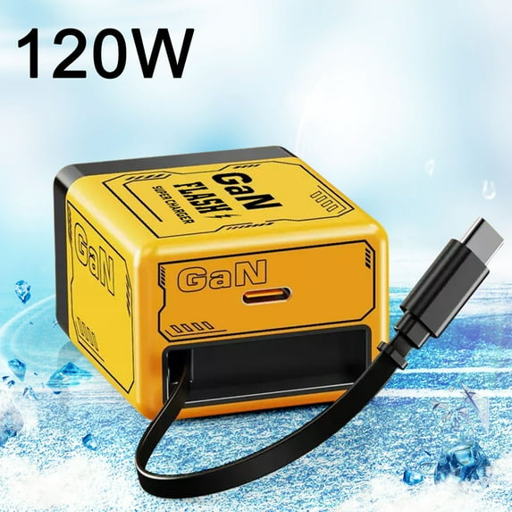 2-in-1 120 Watt Retractable Charger with Type C Cable and USB Ports, Portable Fast Charging Wall Plug Scalable Fast Charger Module for Phones and Laptops Multi Chargers for All Devices