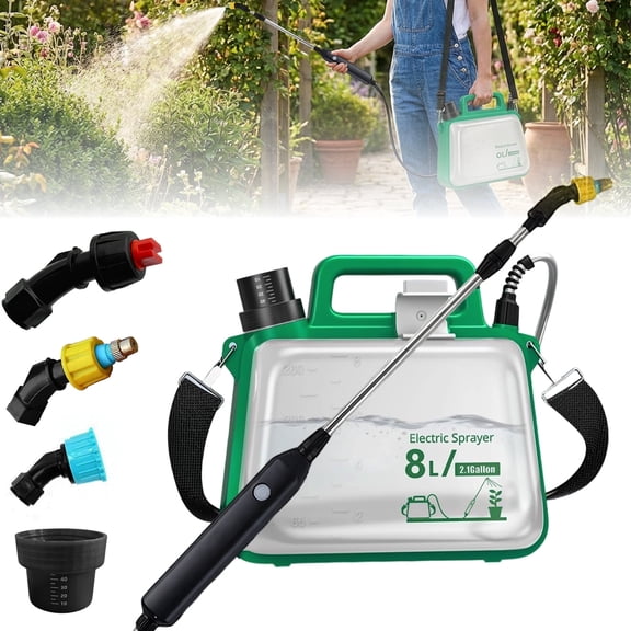 Gijjgole 2 Gallon Battery Powered Garden Sprayer, Electric Sprayer with USB Rechargeable Handle, 3 Mist Nozzles, Retractable Wand, Water Pump Sprayers with Shoulder Strap for Yard, Lawn and Garden
