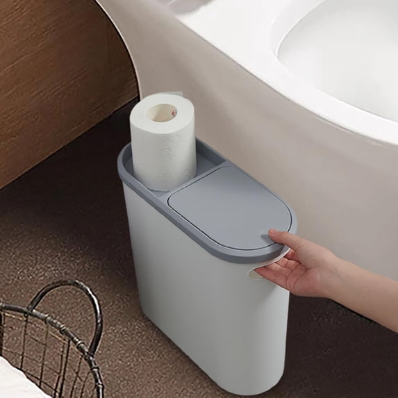 2.1 Gallon Rectangular Bathroom Garbage Can, Slim Garbage Can with Press Top Lid for Toilet, Bedroom, Kitchen, Office, Living Room