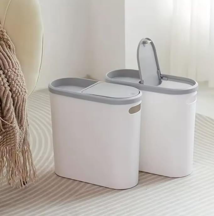 2.1 Gallon Rectangular Bathroom Garbage Can, Slim Garbage Can with Press Top Lid for Toilet, Bedroom, Kitchen, Office, Living Room