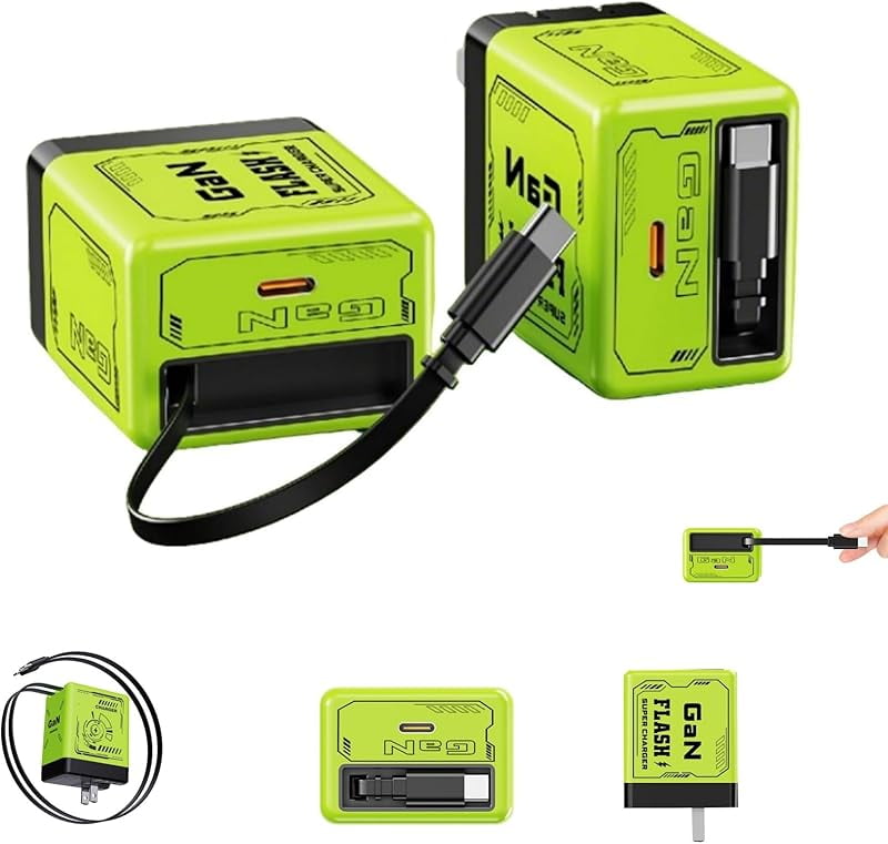 2 in 1 Gan Charger, All in One Foldable Plug for iPhone, 120w Compatible Fast Charging Power Adapter Retractable Wall 2-in-1 GaN 120W Fast Charger(Green-1PC)