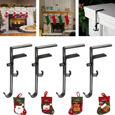 2 in 1 Garland and Stocking Hanger, Adjustable Garland and Stocking Mantel Holders, Christmas 2 in 1 Garland and Stocking Holder, No Drill Garland Hanger for Festive Home Decoration (4PCS)