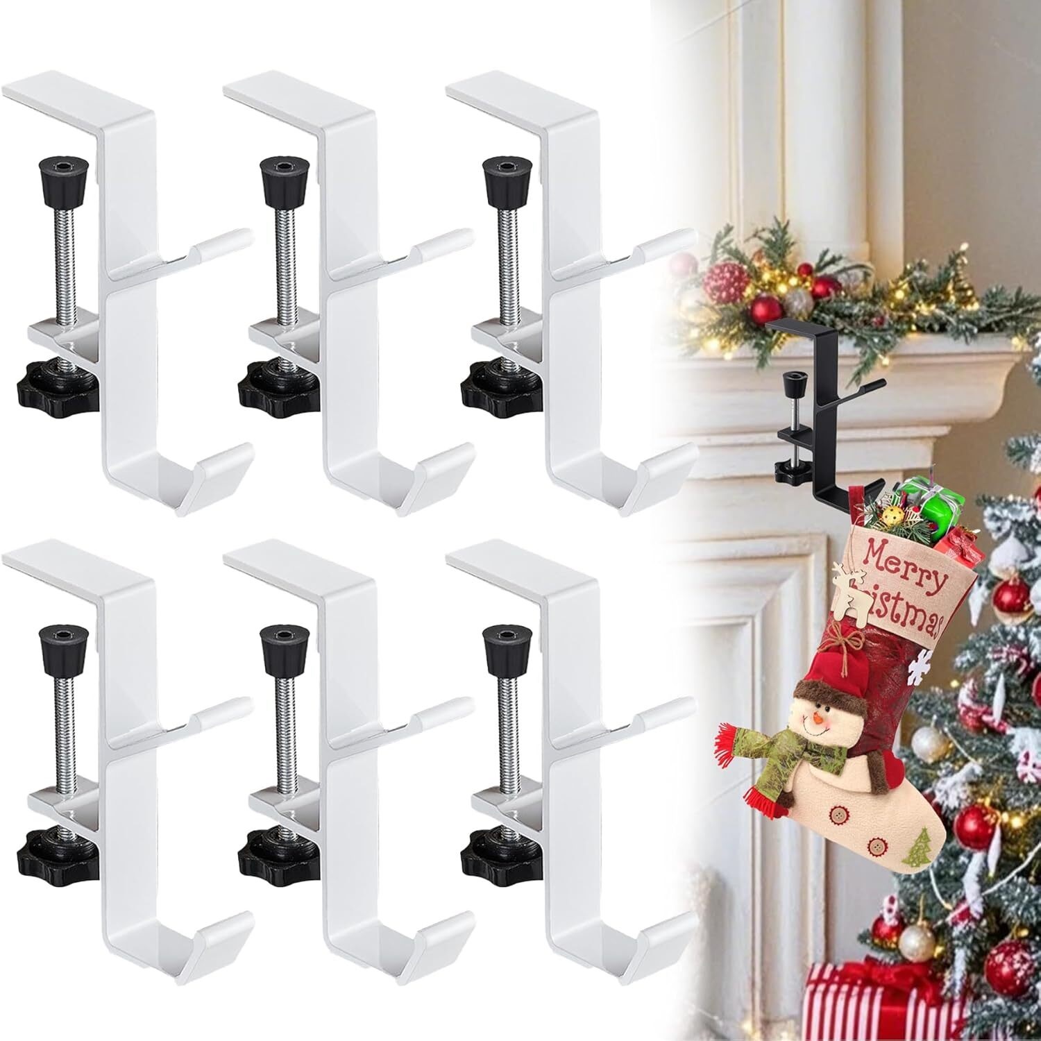 2-in-1 Christmas Stocking & Garland Hanger - Adjustable, Non-Slip, Heavy Duty Metal, For Fireplace Mantel