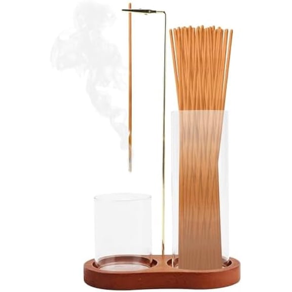 2 in 1 Glass Incense Holder, Incense Sticks Burner Holder with Storage, Anti-Ash Incenses Burner, Hang Upside Down Incenses Holder for Meditation Yoga Spa Home Decor$$Home Decor, Kitchen, & Other