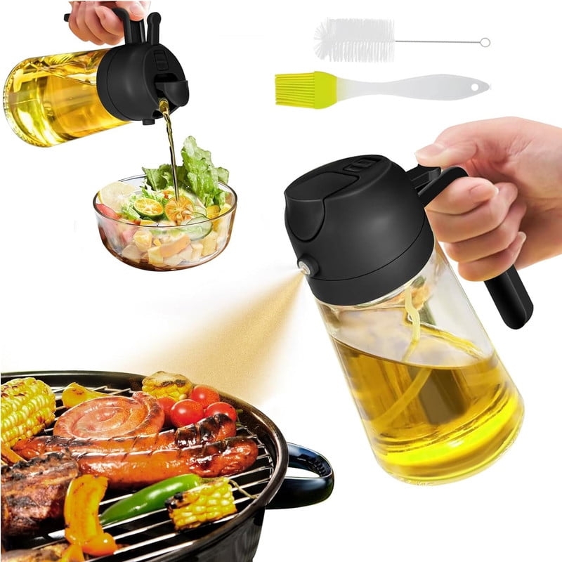 2 in 1 Glass Oil Sprayer & Dispenser, Oil Dispenser for Kitchen Spray