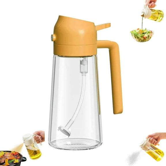 2 in 1 Glass Oil Sprayer & Dispenser, Olive Oil Dispenser and Oil Sprayer, Oil Dispenser for Kitchen Spray, Food-grade Oil Mister Spray Bottle for Cooking, Air Fryer, Frying, BBQ (Orange, 450ML)