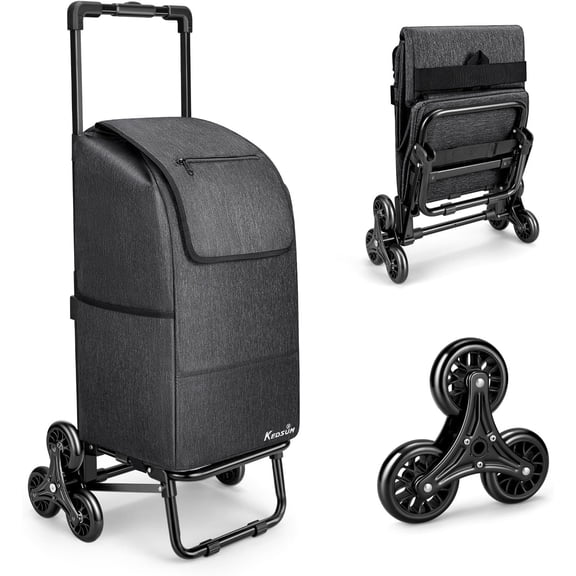 2 in 1 Grocery Cart Wheels for Stairs, 60L/300LBS Shopping Carts for Groceries, Stair Climbing Cart with Removable Bag, Folding Shopping Carts for Stairs, Black