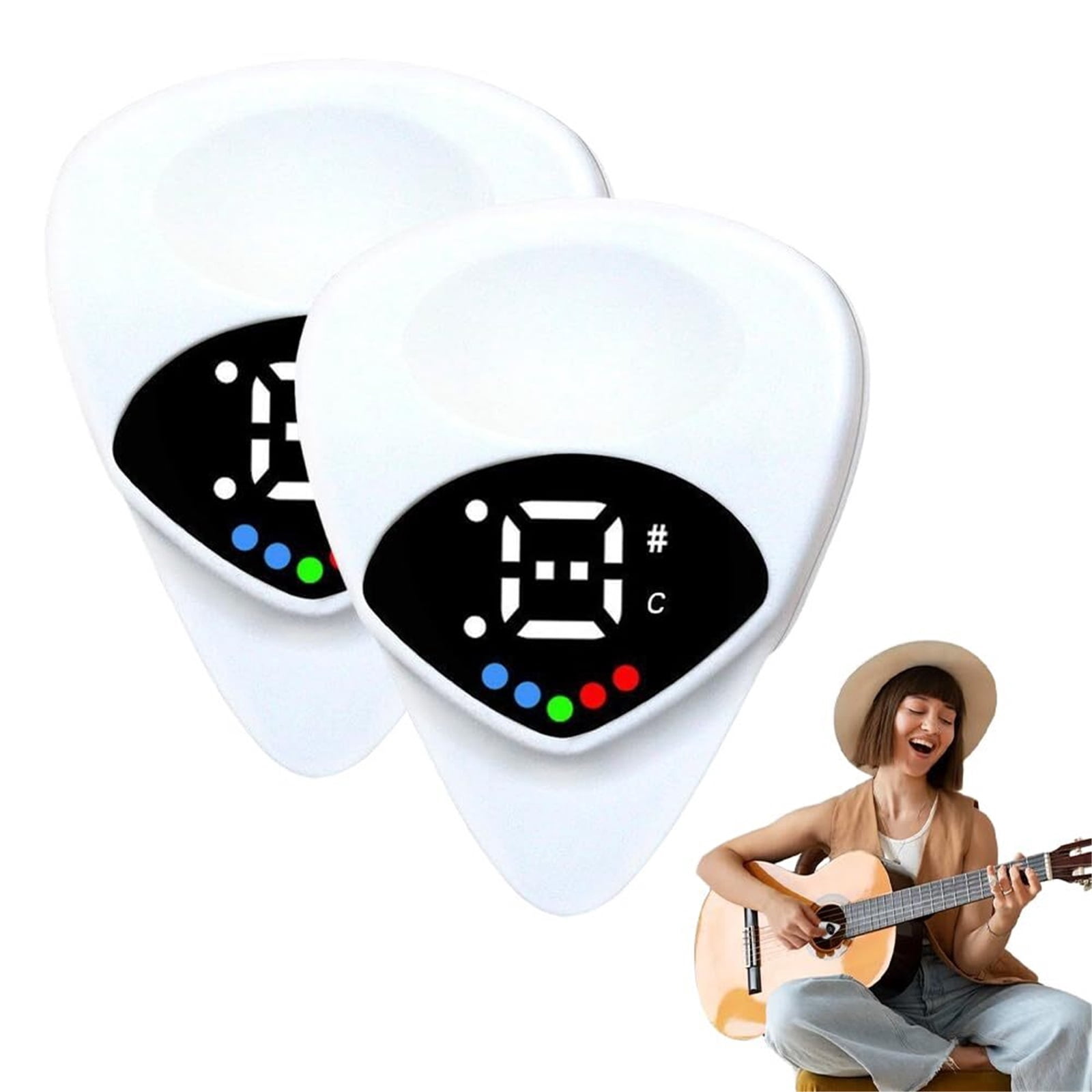 2 In 1 Guitar Tuner and Guitar Pick, 2025 New Digital Guitar Pick with LED Screen Display, Efficient Tuning Guitar Pick Tuner, Guitar Pick Plectrum with 12 Equal Temperaments Musical Note