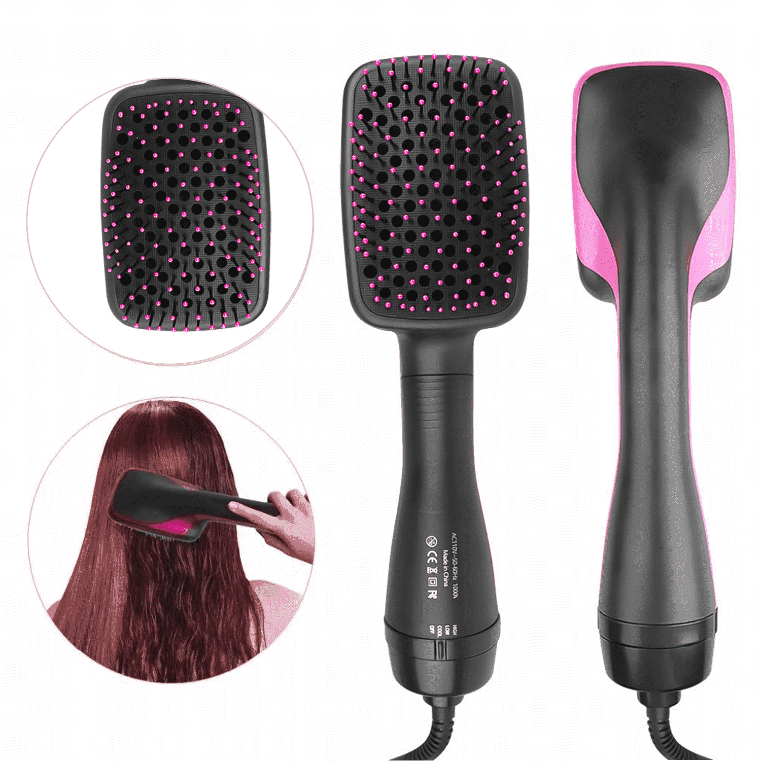 Hair Dryer and Straightener,Hair Dryer Brush,One-Step Hair Dryer and Styler,3 Speed Temperature Control - Straightener Brush for Salon-Quality Smooth,Straight Hair,More Shine and Less Frizz,Black