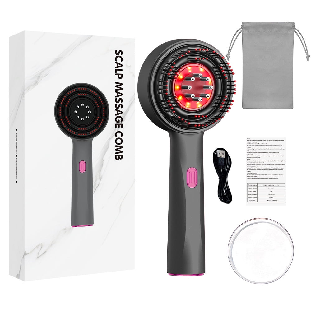 2 in 1 Hair Oil Applicator, Red Light Scalp Massage, Electric Hair Brushes for Hair Growth, IPX7 Waterproof Electric Scalp Massager for Women & Men (Grey)