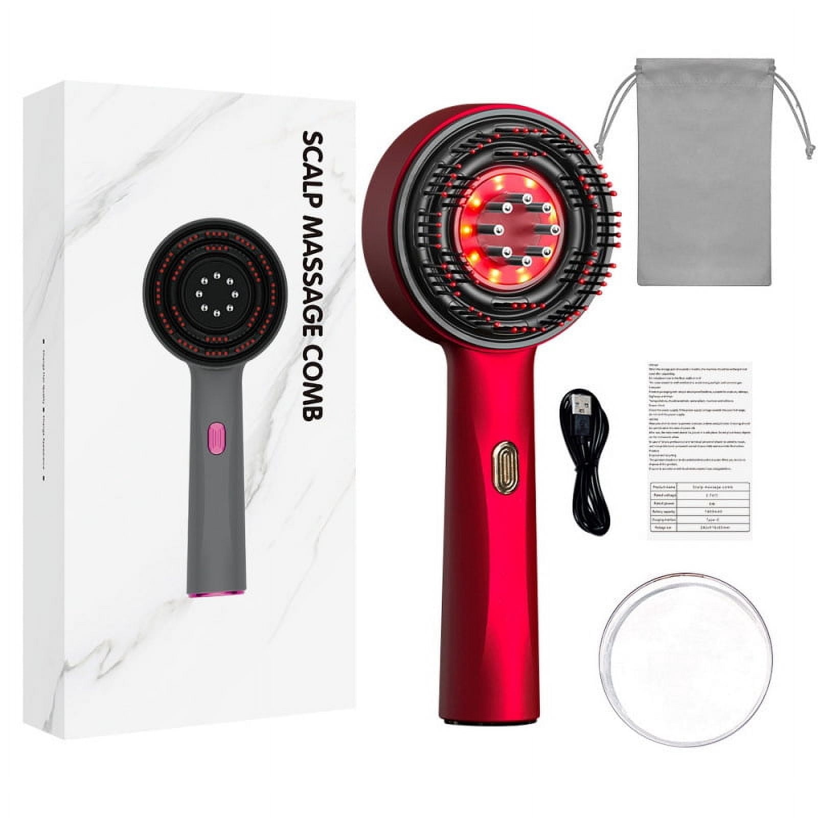 2 in 1 Hair Oil Applicator, Red Light Scalp Massage, Electric Hair Brushes for Hair Growth, IPX7 Waterproof Electric Scalp Massager for Women & Men (Red)