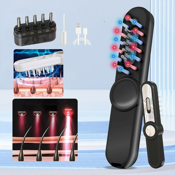 2 In 1 Hair Oil Applicator Scalp Massager Comb, USB Rechargeable Serum Applicator with Red Blue Light Therapy, Vibration Massage and Precision Liquid Dispensing for Hair Growth Scalp Care Treatment
