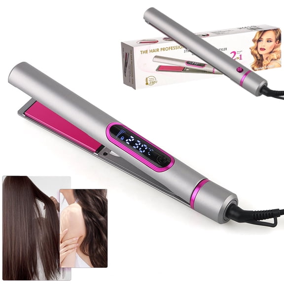 2 in 1 Hair Straightener and Curler, Fast Heating Salon Flat Iron Hair Straightener with LED Display, 100-230C Adjustable Temperature, Professional Hair Tools for Travel
