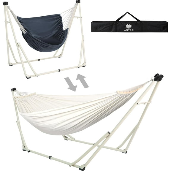 2 in 1 Hammock and Swinging Chair with Collapsible Steel Stand & Carrying Case,Portable & Adjustable,Easy Set Up for Outdoor,Indoor,Porch Swing,Patio,Garden,Camping Trip