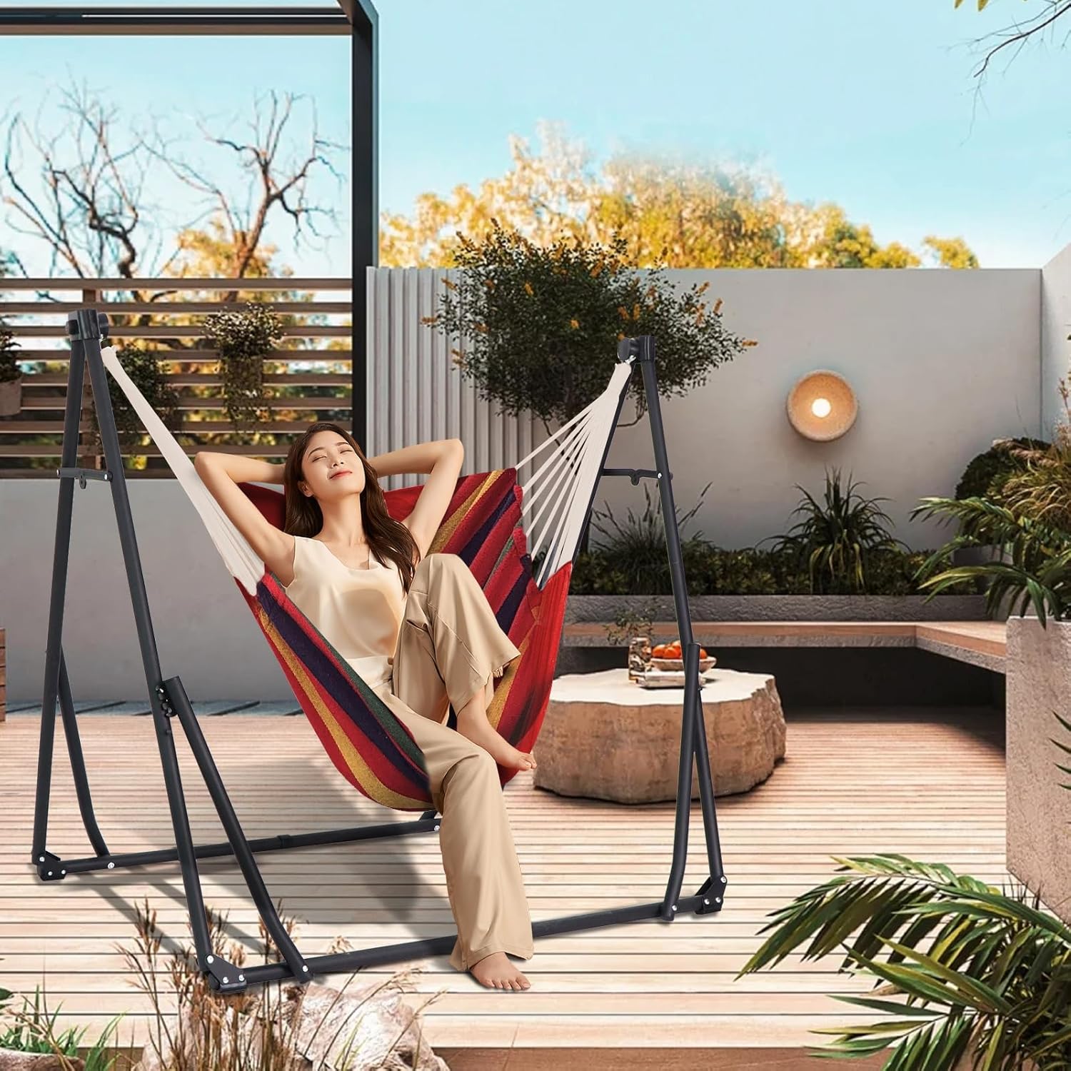 2 in 1 Hammock and Swinging Chair with Collapsible Steel Stand